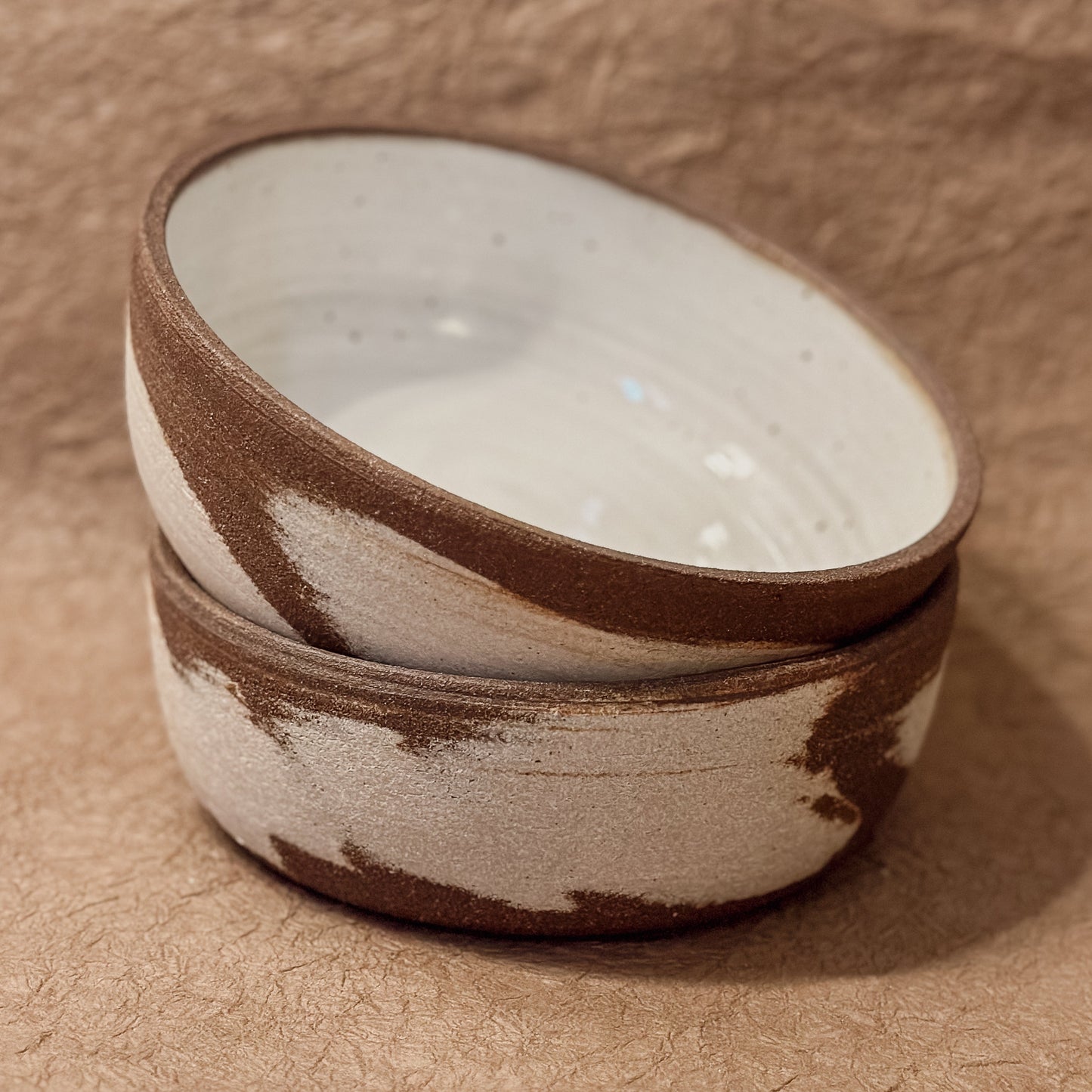 7" Dark Brown and White Marbled Ceramic Coupe Bowl