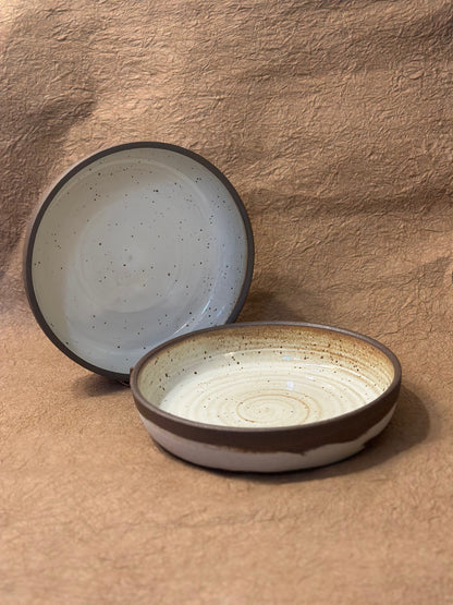 9.5" Dark Brown and White Marbled Ceramic Coupe Bowl