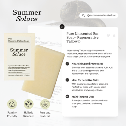 Pure Unscented – Tallow Bar Soap for Sensitive Skin